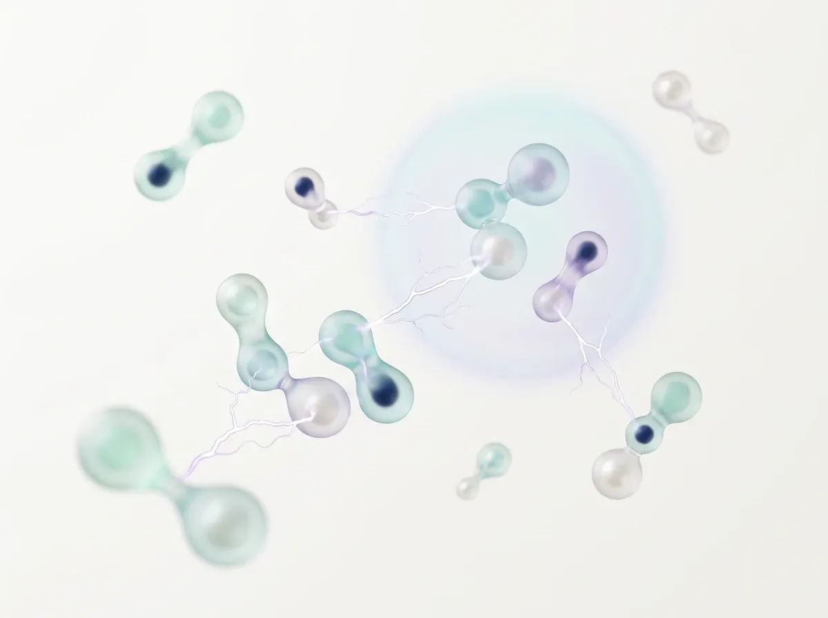 Illustration von Molekülen und elektrischen Feldlinien im Kaltplasma.